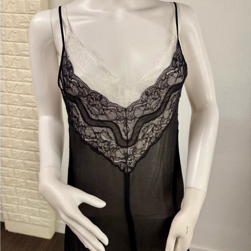 Zara sheer black and white lace maxi slip Dress  Size XS